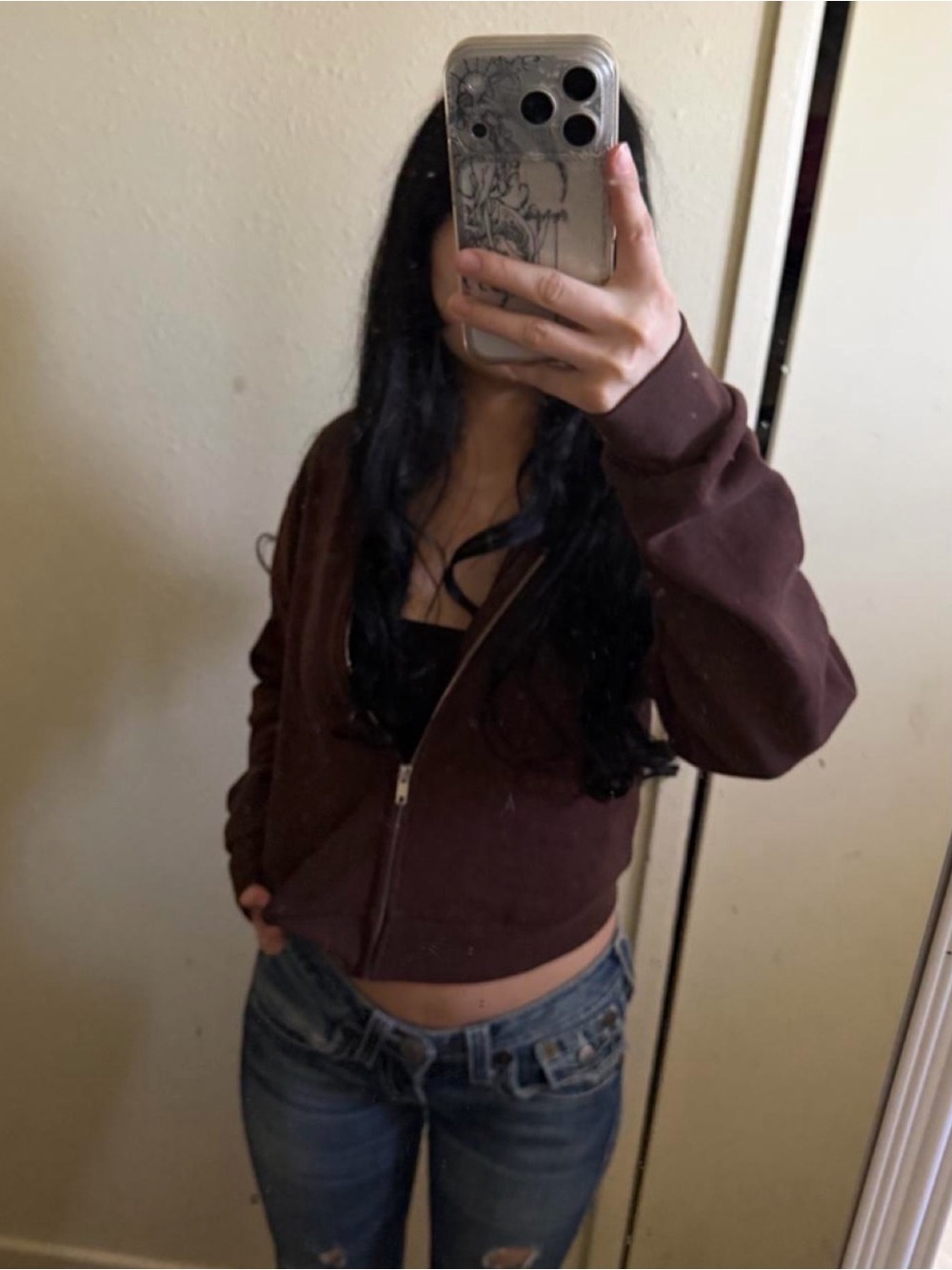 Divided Brown Cropped Zip-Up Bomber Hoodie
